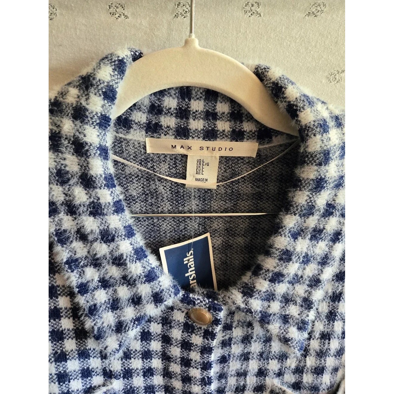 Nwt Max Studio Navy Blue & White Plaid Check Button-Up Jacket Size L — image 2 of 7